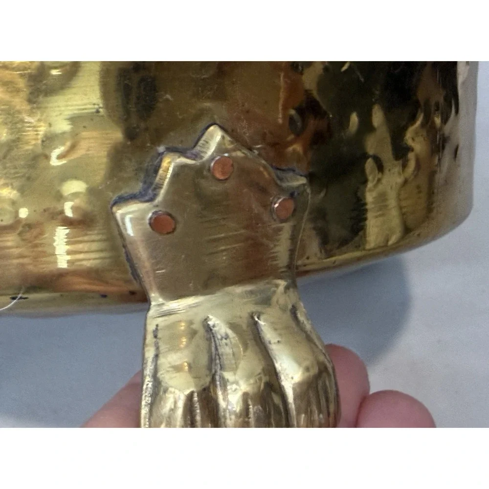 Vintage Brass Lion Head Planter Hollywood Regency Footed Cachepot Plant Pot 7